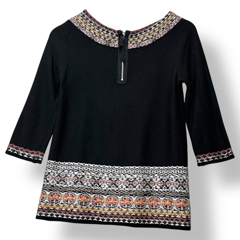 Sleeping on Snow Black Antiquarian Pullover Top Fair Isle S Boho Tribal Hygge - Picture 3 of 9